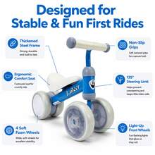 Balance Bike 1 Year Old – 4-Wheel Toddler Bike With Light-Up Wheels & Stable Steel Frame, Fun Toddler Outdoor Toys For Indoor Outdoor Play, Perfect As 1 Year Old Boy Gifts, Baby Toys 1 Year Old & 1st Birthday Girl Gifts.Blue - Blue - View 3