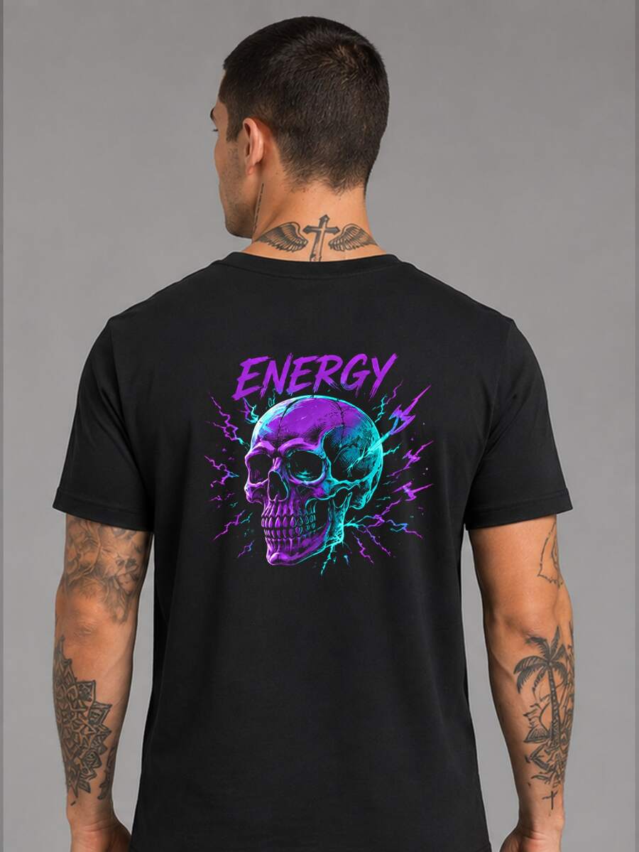 Camiseta Casual Energy Camisa T-Shirt Blusa Unissex Masculino Feminino 100% Algodão Top Premium Streetwear Lançamento Envio Imediato Varias Cores!! Plus Size - Preto - Visão 1