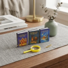Premium Miniature Christmas Book Set Of 5 – 3 Festive Story Mini Books With Magnifier & Feather Bookmark, Incredible Readable Detail, Dollhouse Decor Accent, Bookshelf Ornament, Holiday Gift For Collectors - 5Pcs - View 3