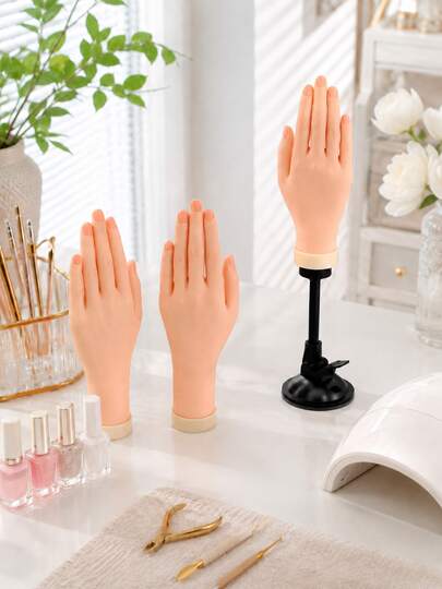 Realistic Nail Practice Hand Set, Silicone Mannequin Hand For Acrylic Nails With Flexible Bendable Fingers, Detachable Suction Stand, Fake Hand Nail Art Training Tool, Reusable Manicure Practice Model For Beginners, Students & Salon Nail Techs