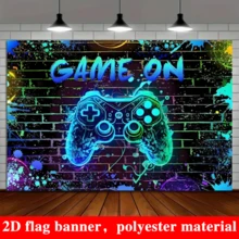2D Plat 1 pièce Bannière de fond de jeu électronique - Décoration murale en polyester néon brillant pour gamer, convient pour l'anniversaire, la soirée de jeu, l'arcade - Décoration multifonctionnelle pour la chambre et le jardin, toile de fond de photographie thème de jeu sans électricité - Convient pour les occasions générales et divers festivals - 1 - Voir 5