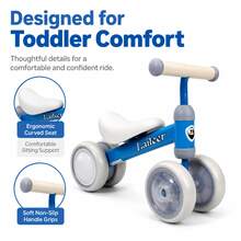 Balance Bike 1 Year Old – 4-Wheel Toddler Bike With Light-Up Wheels & Stable Steel Frame, Fun Toddler Outdoor Toys For Indoor Outdoor Play, Perfect As 1 Year Old Boy Gifts, Baby Toys 1 Year Old & 1st Birthday Girl Gifts.Blue - Blue - View 5