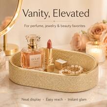 French Style Thin Gold Rim Boat-Shaped Leather Storage Tray, INS Style Premium Desktop Aromatherapy Vase Holder, Entryway Key Remote Control Sundries Organizer, Multi-Functional Home Decorative Tray - View 1