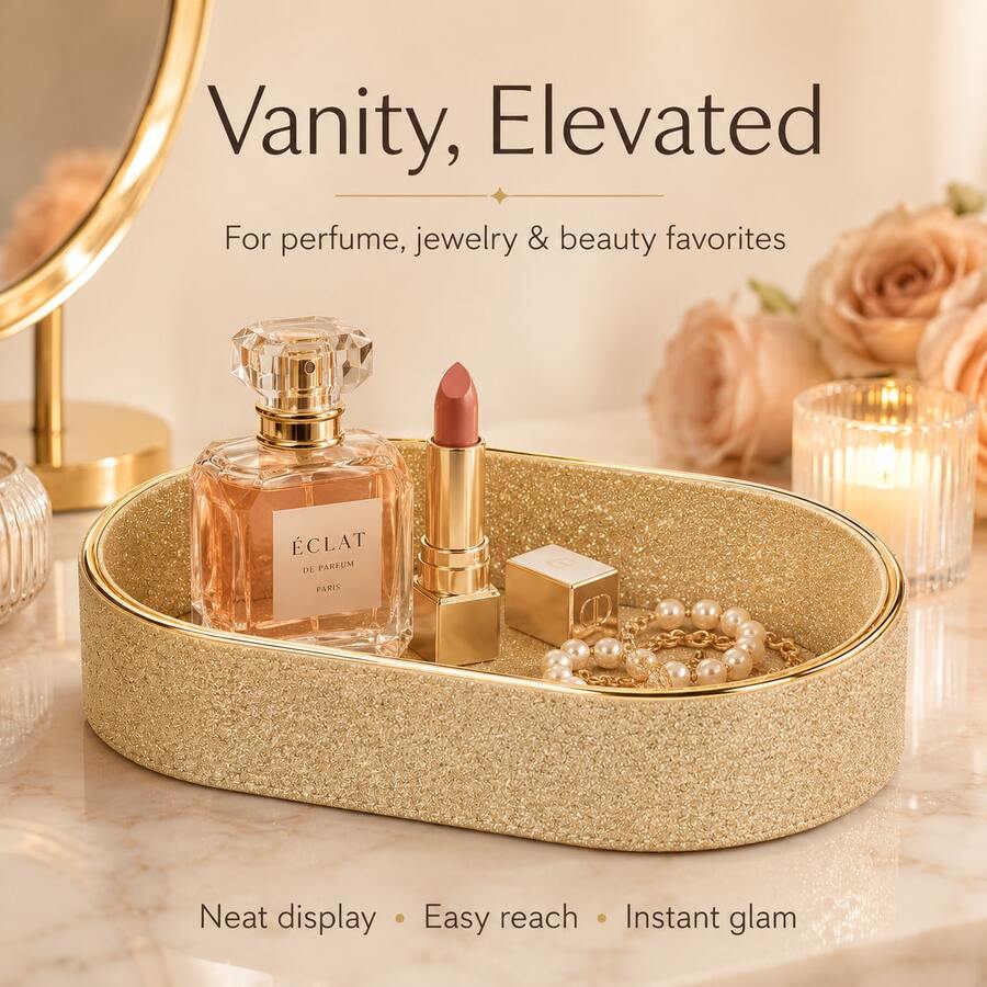 French Style Thin Gold Rim Boat-Shaped Leather Storage Tray, INS Style Premium Desktop Aromatherapy Vase Holder, Entryway Key Remote Control Sundries Organizer, Multi-Functional Home Decorative Tray - View 1