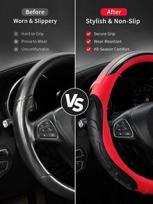 Fashion Stitched Carbon Fiber PU Leather Steering Wheel Cover - 3D Perforated Breathable Grip,Comfortable Grip, Anti-Slip Rubber Inner Ring For 37-38cm Wheels, Universal Fit - Carbon Fiber Splicing - View 6