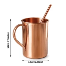 Mug Tembaga Murni 100% – Cangkir Minum Tembaga Padat dengan Pegangan; Cocok untuk Minuman Panas & Dingin, Kopi, Teh, dan Koktail; Ideal untuk Penggunaan di Rumah, Kantor, atau Bar dan sebagai Hadiah - Cangkir + Sedotan - MultiWarna - View 4