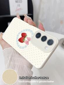 WeiMi 1pc Fashionable Personalized Small Polka Dot Lace Strawberry Pattern Waterproof Anti-Drop Anti-Slip Lychee Texture Soft Phone Case Protective Cover Suitable For Friends, Family, Couples, Yourself Birthday Gift, Holiday Gift, Compatible With Samsung And Phones - Multicolor - View 3