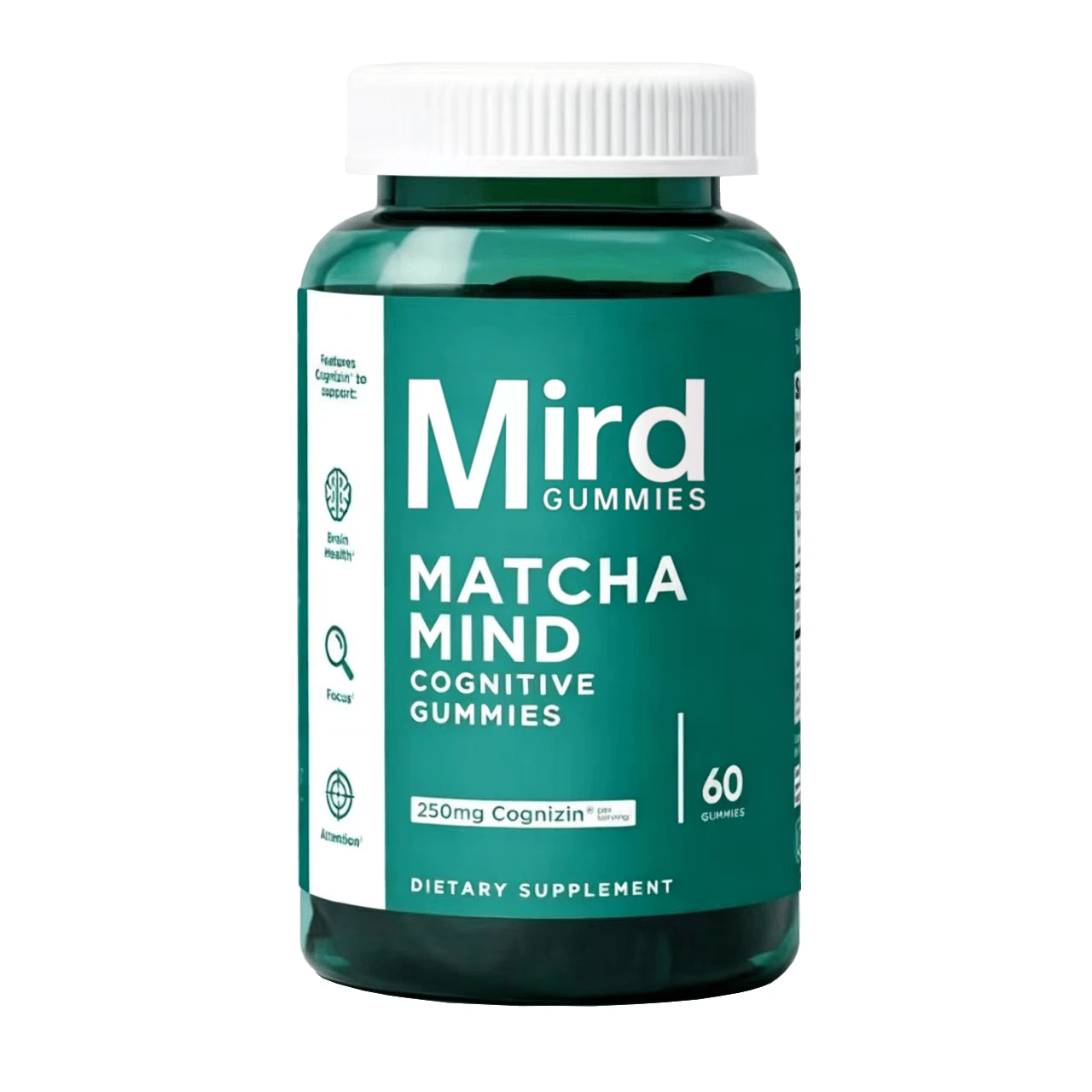 Miriyalyad Mird Gummies Matcha Mind Cognitive Gummies 250mg Cognizin Per Serving Support Brain Health Focus & Attention Dietary Supplement 60 Count - 1PC - 查看 1