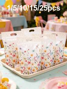 1/5/10/15/25pcs Spring Floral Pattern Stand-Up Bags, Convenient Bags, Snack Bags, Gender Reveal Party Decor, Birthday Party Decor, Candy Bags, Floral Party Decor, Gift Packaging Bags, Upright Bags, Spring Party Decor, Gift Supplies - Multicolor - View 2