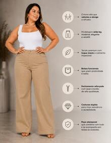 Women's Wide Leg Plus Size Jeans - High Quality - Khaki - View 5
