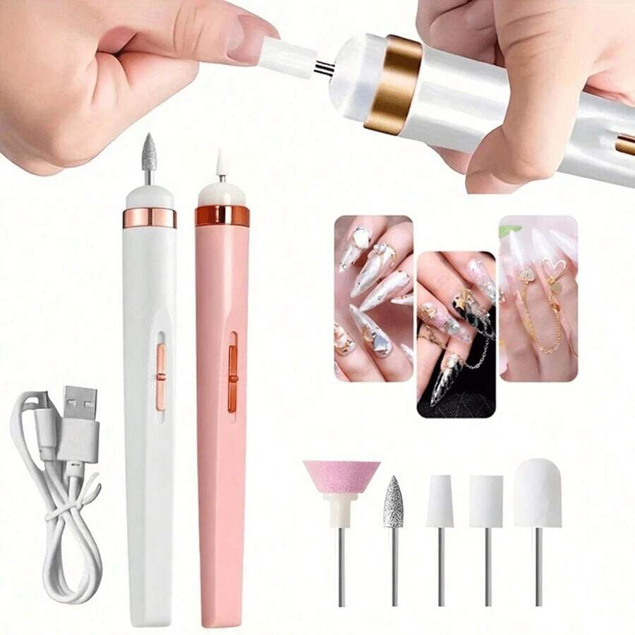 Portable Nail File, Electric Nail Polisher, Electric Nail Drill With 5 Accessories Drill Bits, USB Rechargeable, With LED Light, Adjustable Speed, Manicure And Nail Care Set
