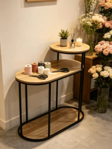 1pc Oval Multi-Layered Side Table, Storage Cabinet For Sofa Gaps, Simple Household Iron Floor Storage Corner Table. - Multicolor - View 7