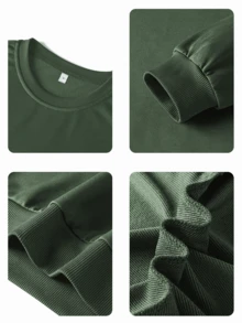 1 pieza Sudadera de cuello redondo para mujer, estampado de escoba de bruja de Halloween, estilo vintage divertido, adecuado para campus, citas, viajes y actividades de Halloween casual - Verde Oliva - Ver 7