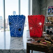 10/20/40pcs Spider Web Popcorn Boxes, 3.14x2.36x4.3 Inch Red & Blue Spider Print Wavy Edge Paper Popcorn Containers, Snack Candy Chips Nuts Gift Boxes, Hero Birthday Halloween Carnival Movie Night Theme Party Decorations - View 5