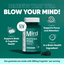 Miriyalyad Mird Gummies Matcha Mind Cognitive Gummies 250mg Cognizin Per Serving Support Brain Health Focus & Attention Dietary Supplement 60 Count - 1PC - 查看 5