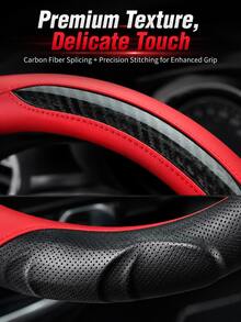 Fashion Stitched Carbon Fiber PU Leather Steering Wheel Cover - 3D Perforated Breathable Grip,Comfortable Grip, Anti-Slip Rubber Inner Ring For 37-38cm Wheels, Universal Fit - Carbon Fiber Splicing - View 8