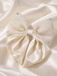 1pc Black Satin Bow Hair Clip, Combining Cute And Elegant School Style. Made Of High-Quality Satin. A Thoughtful Valentine's Day Gift, Popular Among Students. Easily Create A Sweet Look. - Black and White Lace - View 6