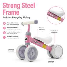 Balance Bike 1 Year Old – 4-Wheel Toddler Bike With Light-Up Wheels & Stable Steel Frame, Fun Toddler Outdoor Toys For Indoor Outdoor Play, Perfect As 1 Year Old Boy Gifts, Baby Toys 1 Year Old & 1st Birthday Girl Gifts.Pink - Pink - View 3
