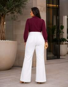 Women's Wide Leg Plus Size Jeans - High Quality - White - View 7