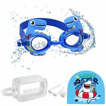 Children's 3D Cartoon Swimming Gear Set | 3D Shark/Dinosaur Anti-Fog Goggles + Cartoon Swim Cap + Waterproof Storage Bag | Includ, First Day Of School - Blue - View 6