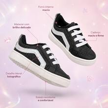Tenis Menina Baby Leve |  Estilo Casual Com Conforto Premium, Melhor Qualidade | ENTREGA RAPIDA! - PRETO-PRATA vs - Visão 6