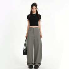 Women's Solid Color Pocket Button Casual Versatile Daily Wear Long Pants - Grey - View 3