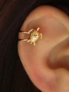 1pc Minimalist Turtle Decor Clip-On Copper Earrings, Suitable For Women To Wear In Summer, Beach, Daily And Party - Gold - View 1