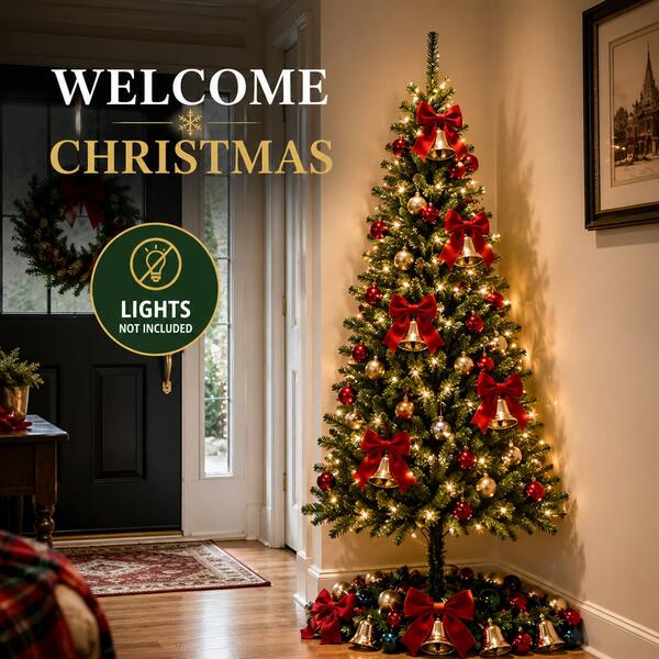 Sapin de Noël demi-mur 4ft/5ft style nordique minimaliste, sapin artificiel vert à demi-côté, sapin de Noël nu non éclairé pour placement en coin de mur, décoration de fête intérieure pour appartement, chambre, salon