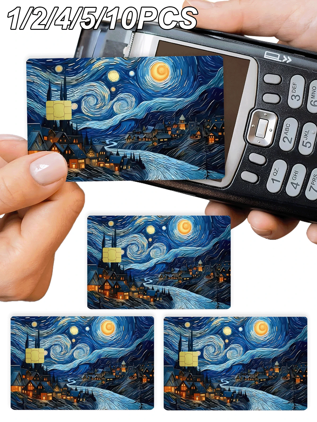 1/2/4/5/10入 星空主題信用卡貼紙 隱私保護卡片貼膜 油畫風裝飾生日禮物 PVC材質 防指紋防刮耐磨卡套 適用男女款 小晶片卡 銀行卡 信用卡 交通卡 學生校園卡 個性化DIY - 彩色 - 查看 1