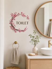 3pcs Creative Pink Floral Branch Door Stickers, Self-Adhesive Flower Wall Decals For Bathroom, Living Room, Entryway Home Decor - Painted Branches and Flowers - View 5