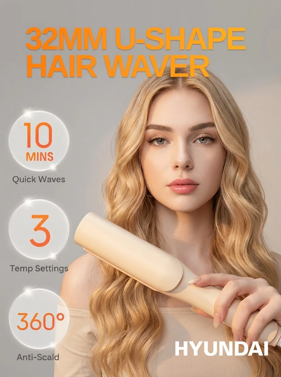 4-Heat Setting Deep V Automatic Curling Iron, 32mm Rotating Barrel For Long-Lasting Waves & Curls, Anti-Scald Design, Suitable As Holiday Gift For Women/Girlfriend - View 1