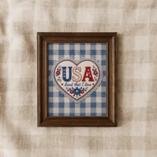 1pc Vintage Wall Art Poster, Patriotic American Wall Art Decor | Vintage Blue And White Plaid Pattern With Lace Trim Design, Framed Or Unframed, Room/Home Decor, Living Room, Bedroom, Bathroom Or Office Wall Decor Gift - A - View 1