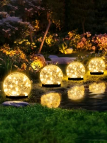 1件裝太陽能裂紋玻璃球地燈，防水戶外太陽能插地燈，適用陽台、花園、遊樂場、別墅景觀 - 彩色 - 查看 3