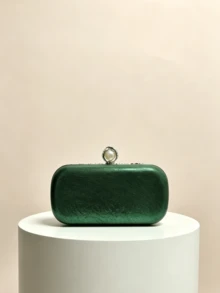 綠色花卉亮片珠飾晚宴手拿包，珍珠扣硬殼手提包附可拆卸金色鏈條，適合婚禮、舞會與雞尾酒會的優雅手提包 - 綠色 - 查看 7