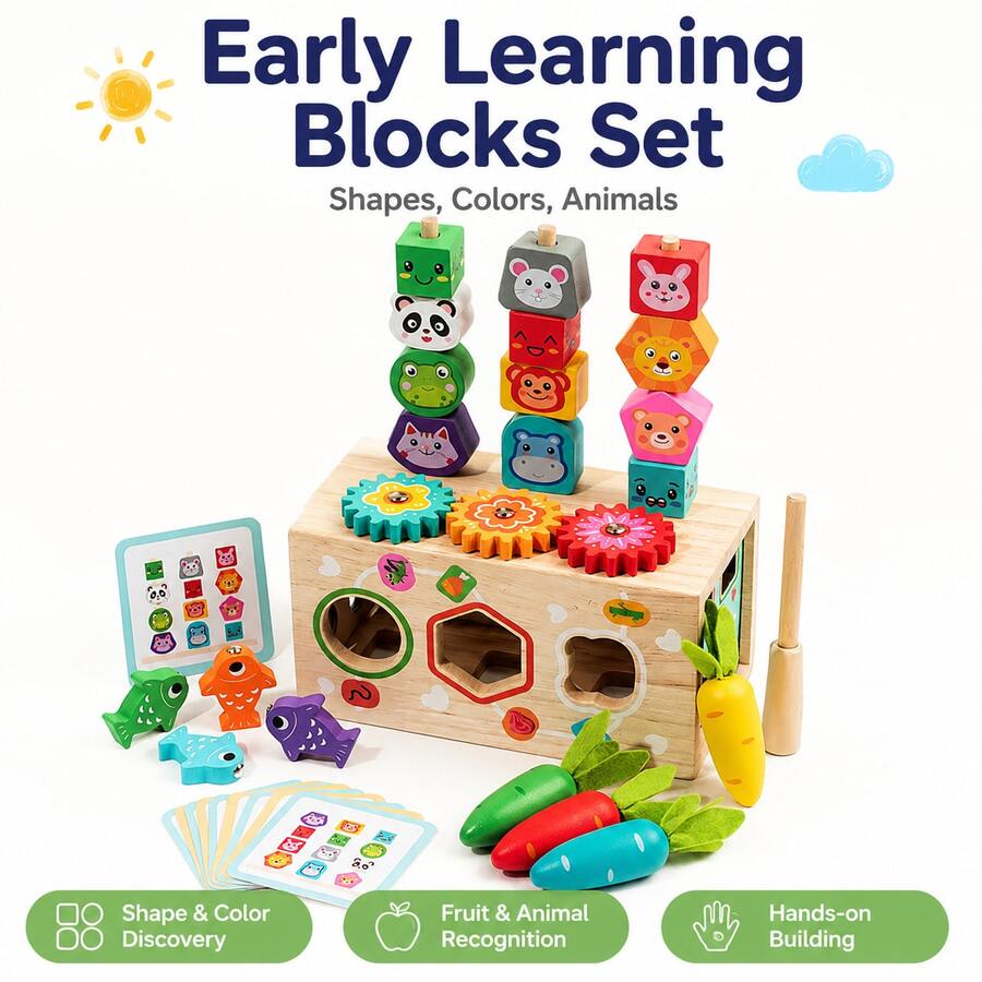 Classification Cognitive Box Children's Geometry Matching Educational Tool Desktop Puzzle Toy 5-In-1 Hand-Eye Coordination Multi-Function Intelligent Cognitive Box Early Childhood Intellectual Development Gift
