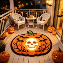 1 pieza Felpudo de calabaza con esqueleto malvado, alfombra de decoración de Halloween, felpudo de entrada, felpudo de puerta, alfombra pequeña, felpudo de bienvenida, alfombra, alfombra de cocina, decoración del hogar, alfombra de área, decoración del hogar - Multicolor - Ver 1