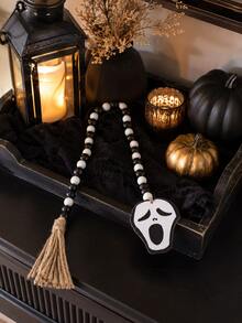 1pc Halloween Ghost Face Beaded Tassel Hanging Ornament, Spooky Layered Tray Fireplace Decor, Trick Or Treat Halloween Eve, Autumn Gothic Farmhouse Dark Aesthetic Front Door Window Indoor Party Seasonal Wall Haunted Desktop Display Ornament - Multicolor 7 - View 4