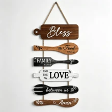 5Pcs Kitchen Wall Decor, Bless The Food Cookware Shaped Hanging Signs For Farmhouse Kitchen Rustic Wooden Plaques For Country Dinning Room - 1PC - View 2