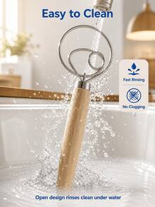SMEGGEMS 1pc Stainless Steel Manual Dough Mixer - Handheld Flour Whisk With Wooden Handle, Baking Tool, Non-Stick Bread And Pastry Making, No Electricity Required, Compact Kitchen Gadget, Durable Cookware, Dough Mixer - View 5