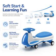 12V Electric Ride On Wiggle Car For Kids 3-8, 2-In-1 Electric & Manual Riding Toy With Bluetooth Music, LED Wheels & Early Education, Rechargeable Outdoor Ride On Toys For Boys Girls, Ideal Toddler Electric Ride On Toys & Kids Motorized Car.Blue - Blue - View 5