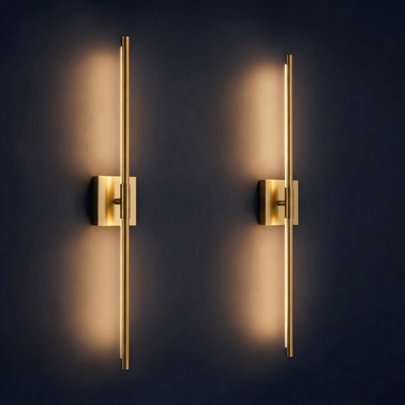Set Of 2 Gold LED Wall Sconces, Cordless Rechargeable Battery Operated Wall Lamp, Dimmable 3 Color Modes Linear Wall Light For Living Room Bedroom Hallway Stairs Modern Home Decor