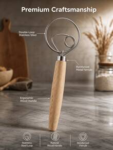 SMEGGEMS 1pc Stainless Steel Manual Dough Mixer - Handheld Flour Whisk With Wooden Handle, Baking Tool, Non-Stick Bread And Pastry Making, No Electricity Required, Compact Kitchen Gadget, Durable Cookware, Dough Mixer - View 4