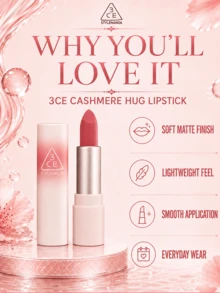 3CE CASHMERE HUG LIPSTICK#COZY WHISPER, 1.5g, chất son nhung mềm mịn bền màu, dễ dàng dặm lại, phù hợp với tông da vàng nhạt và phong cách trang điểm nhẹ nhàng - #TIẾNG THÌ THẦM ẤM ÁP - Xem 7