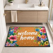 1pc Pastoral Floral WELCOME HOME Printed Doormat - Suitable For Home Entryway, Bathroom, Kitchen, Bedroom Decor, Can Be Used As Bedside Mat, Door Mat, Holiday Gift - Black - View 5