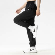 Nike Dri-Fit One Moisture-Wicking High-Waisted Athletic Casual Woven Pants (Women's) - Black - View 3