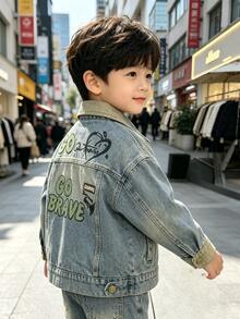 Jaket Denim Longgar Motif Grafiti Blok Warna untuk Balita Laki-laki, Cocok untuk Musim Kembali ke Sekolah, Pakaian Sehari-hari, dan Aktivitas Luar Ruangan - Baby Blue - View 6