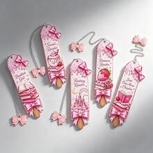 Kawaii Pink Bow Popsicle Shaped Metal Bookmarks, Fantasy Romance Reader Printed Stainless Steel Page Marker With Decorative Bow Chain, Cute Literary Souvenir For Teen Girls - Square - View 12