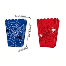 10/20/40pcs Spider Web Popcorn Boxes, 3.14x2.36x4.3 Inch Red & Blue Spider Print Wavy Edge Paper Popcorn Containers, Snack Candy Chips Nuts Gift Boxes, Hero Birthday Halloween Carnival Movie Night Theme Party Decorations - View 2