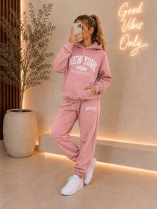 Girls' 2-Piece Thermal Fleece Set (Sizes 8-14) With Hood And Jogger Pants - 乾枯玫瑰色 - 查看 1