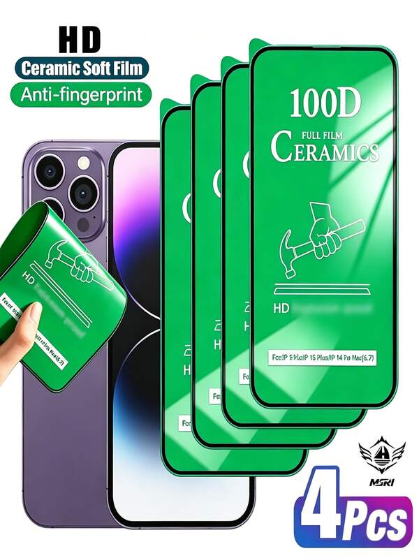 4pcs Ceramic Screen Protector, High Definition Transparent, Soft Material, Easy Application, Bubble-Free Installation With Application Tools, Soft Ceramic HD Screen Protector, Compatible With IPhone 17 Pro Max/17E/16 Pro Max/17 Pro/17/16/15/14/13/12/Mini/11 And Other Models